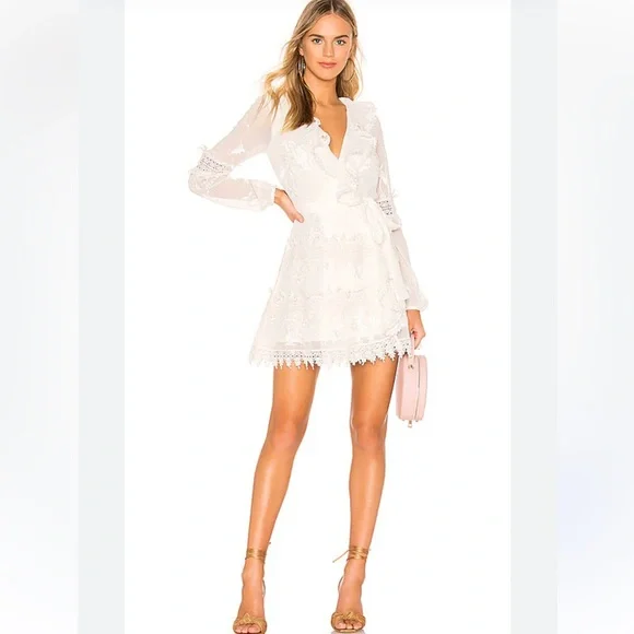 Tularosa x Revolve Pixie Ivory Lace Wrap mini cocktail wedding dress women sz M - Picture 1 of 8